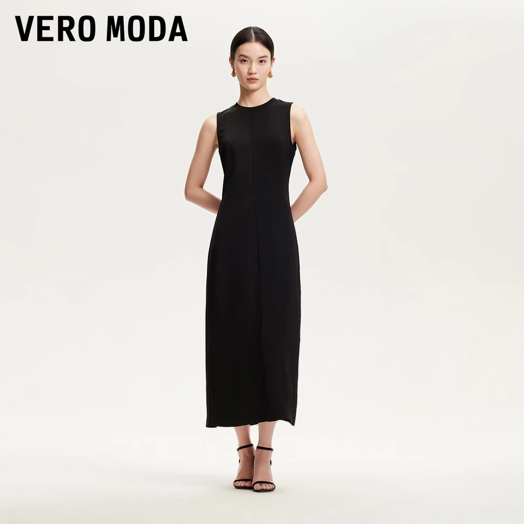 Vero Moda连衣裙2025新款圆领底摆开叉拼接连衣裙贵气优雅