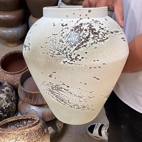 紫砂花盆口16高度32水墨画