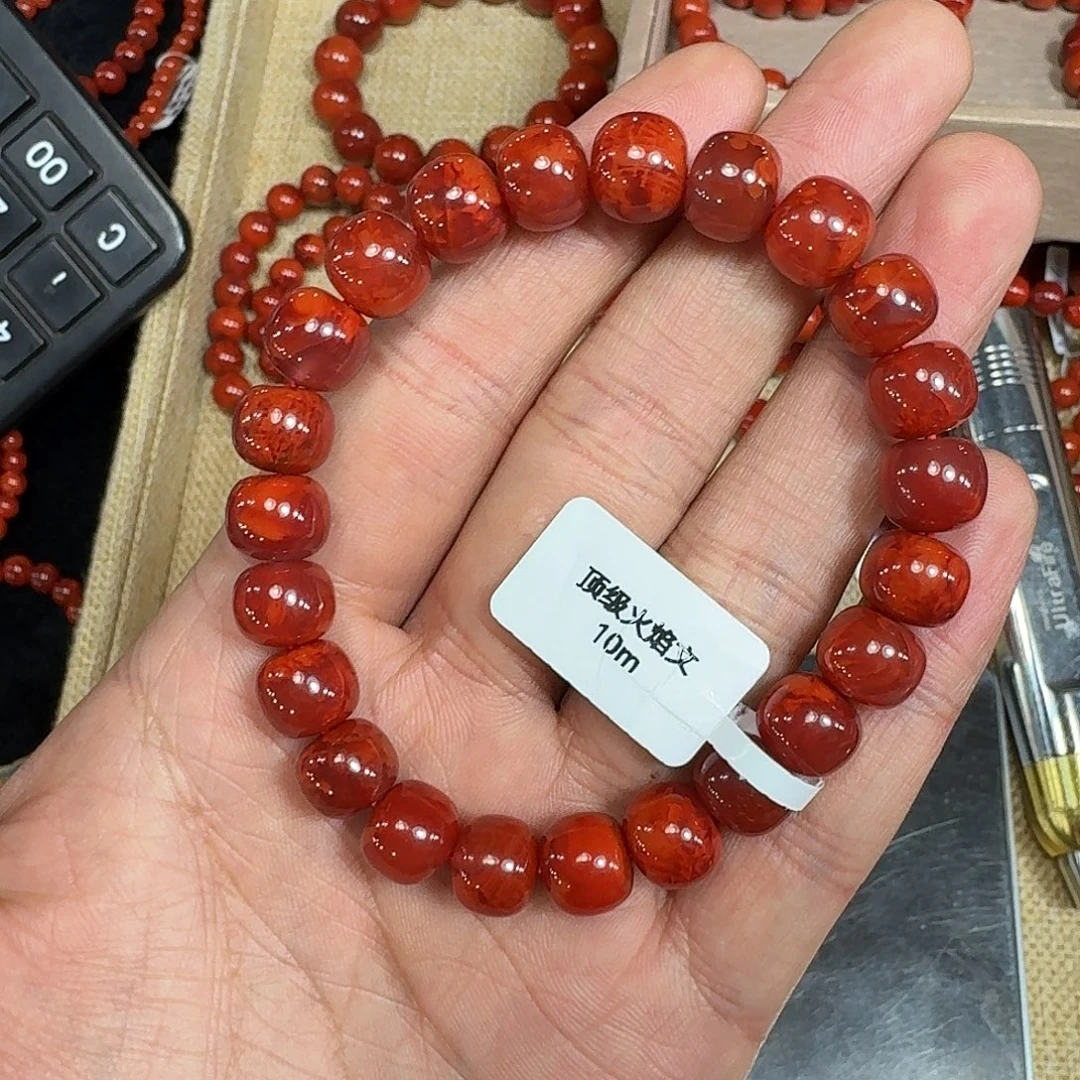 乐***中南红玛瑙未镶嵌手链原矿南红手串10mm妖火炎