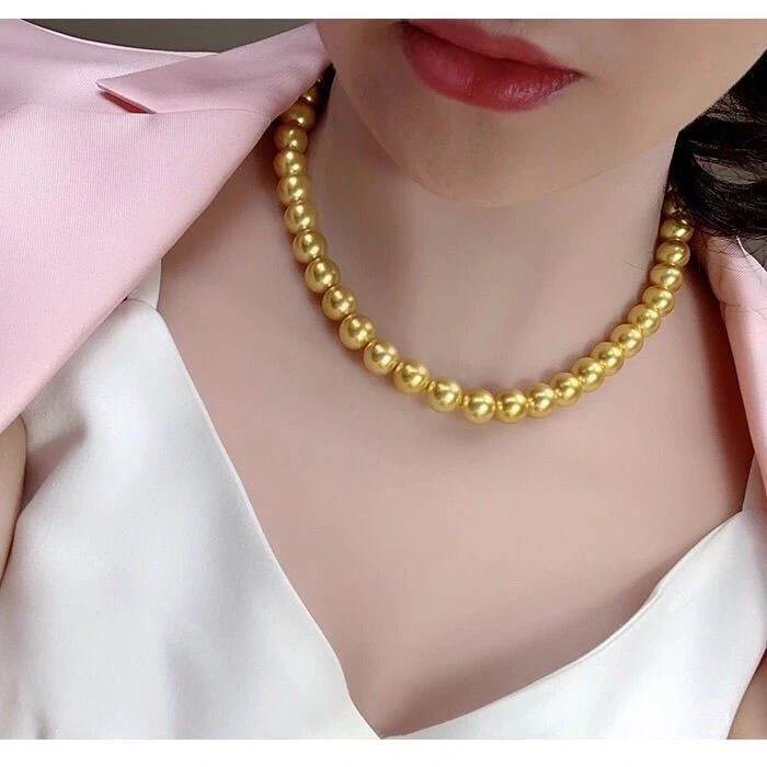链子925银 南洋浓金色圆珠项链素圈百搭颈饰精致妈妈礼物光面