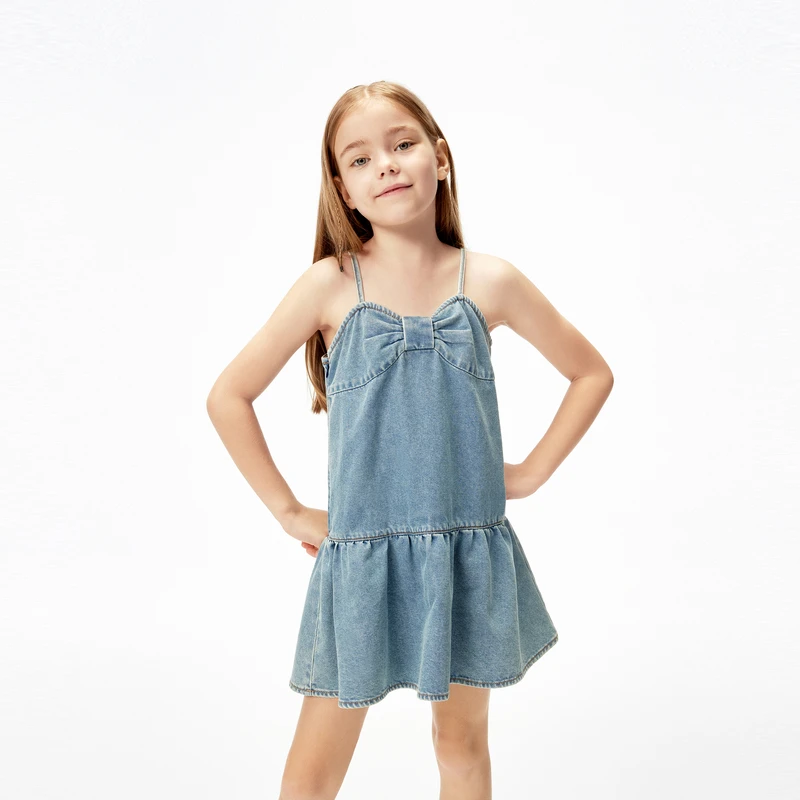 littlemoco童装25夏装新款女童无袖牛仔吊带连衣裙子#KBE2DRST14