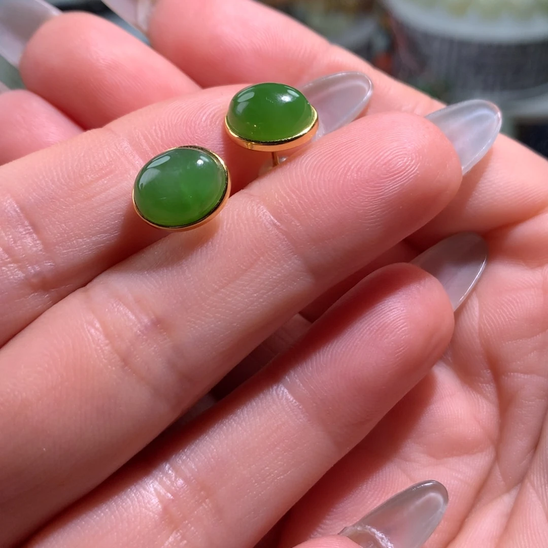 和田玉银S925镶嵌耳饰