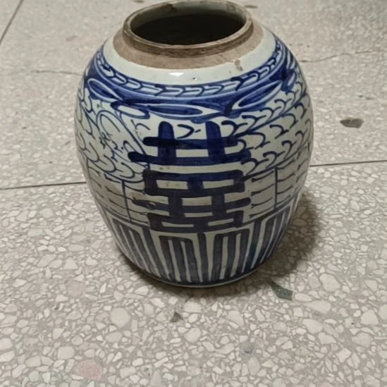 陶摆件双双双喜临门罐罐摆件青花陶瓷