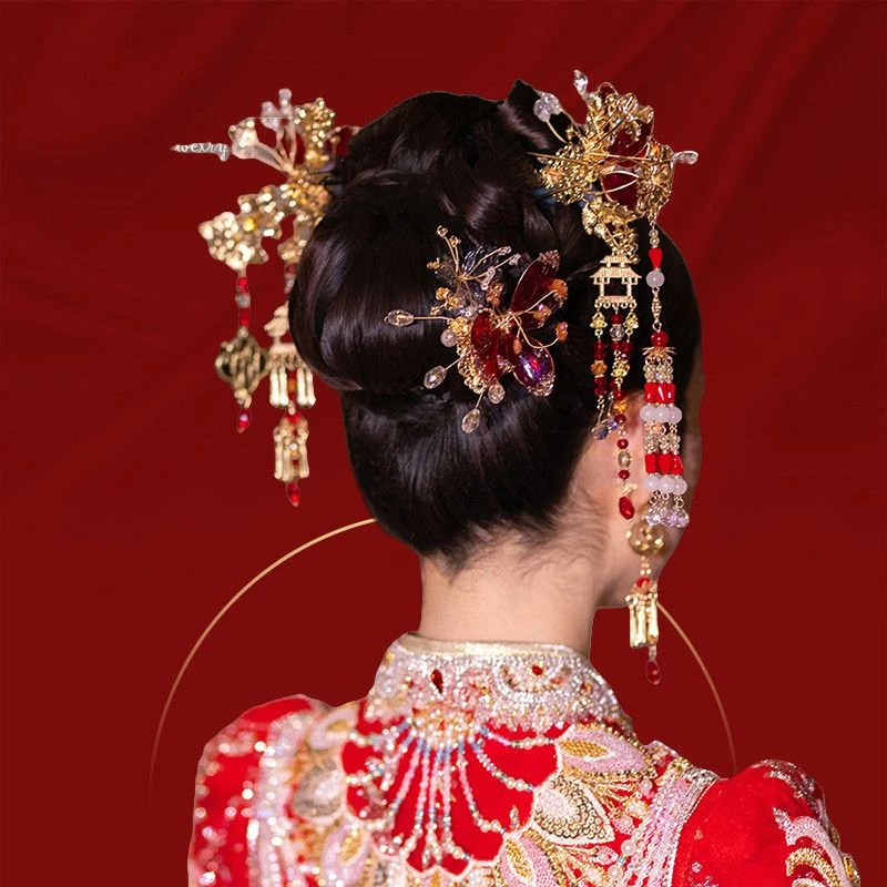 GZ466秀禾头饰新娘头饰复古古风宫廷奢华凤冠霞新娘简约婚礼简单