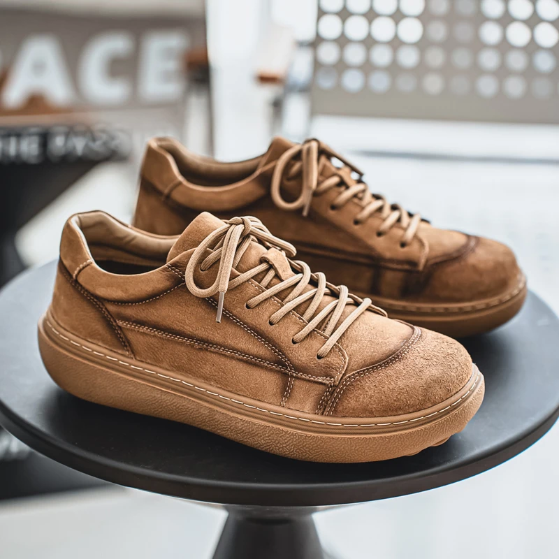 男鞋真皮复古磨砂面休闲皮鞋厚底休闲单鞋2025秋冬新款时尚休闲鞋