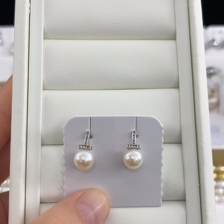 耳饰海水珍珠银S925镶嵌7-8mm