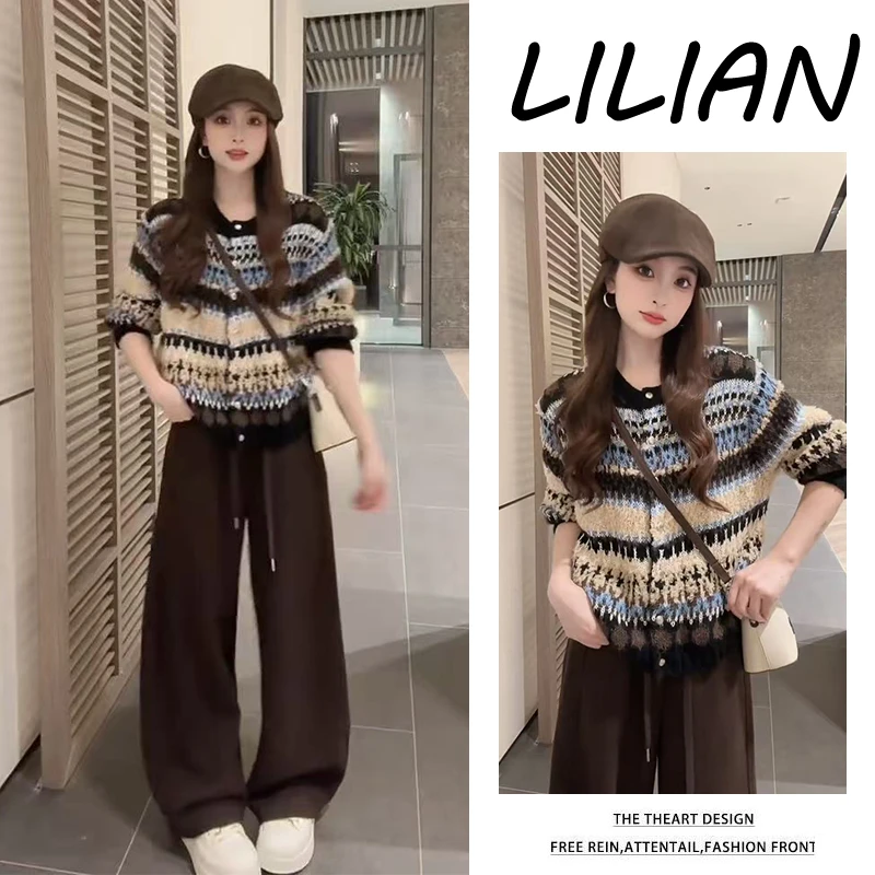 今年秋季流行漂亮套装2025新款撞色条纹气质时尚开衫休闲裤两件套