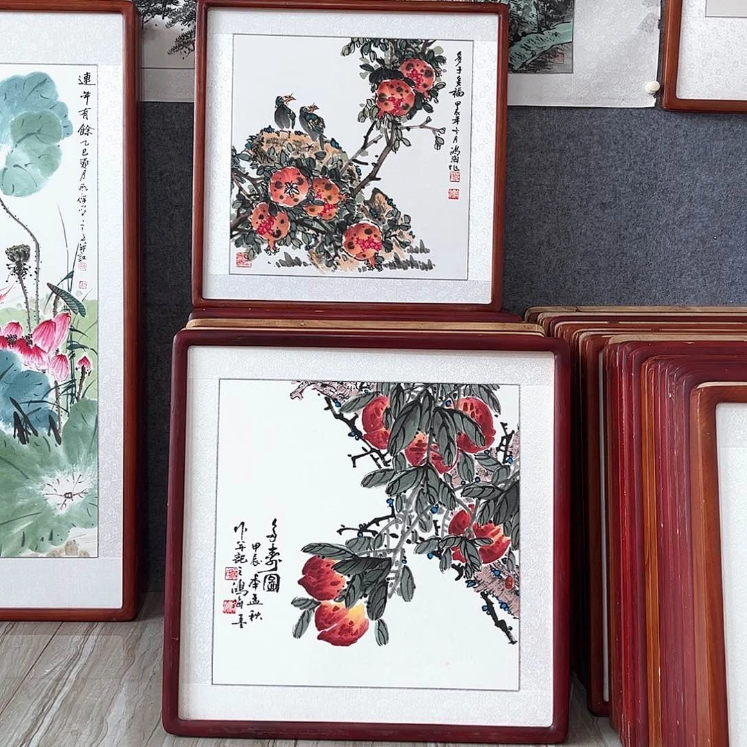国画书画作品带框63×63厘米