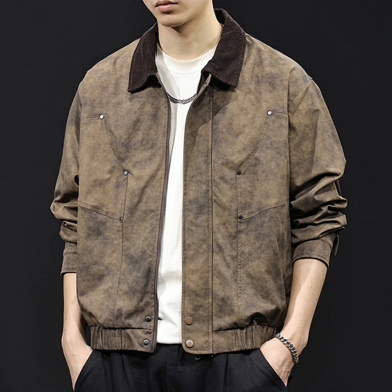 MR.MUDI/穆迪先生美式夹克男新款春秋款潮牌宽松休闲翻领机车服