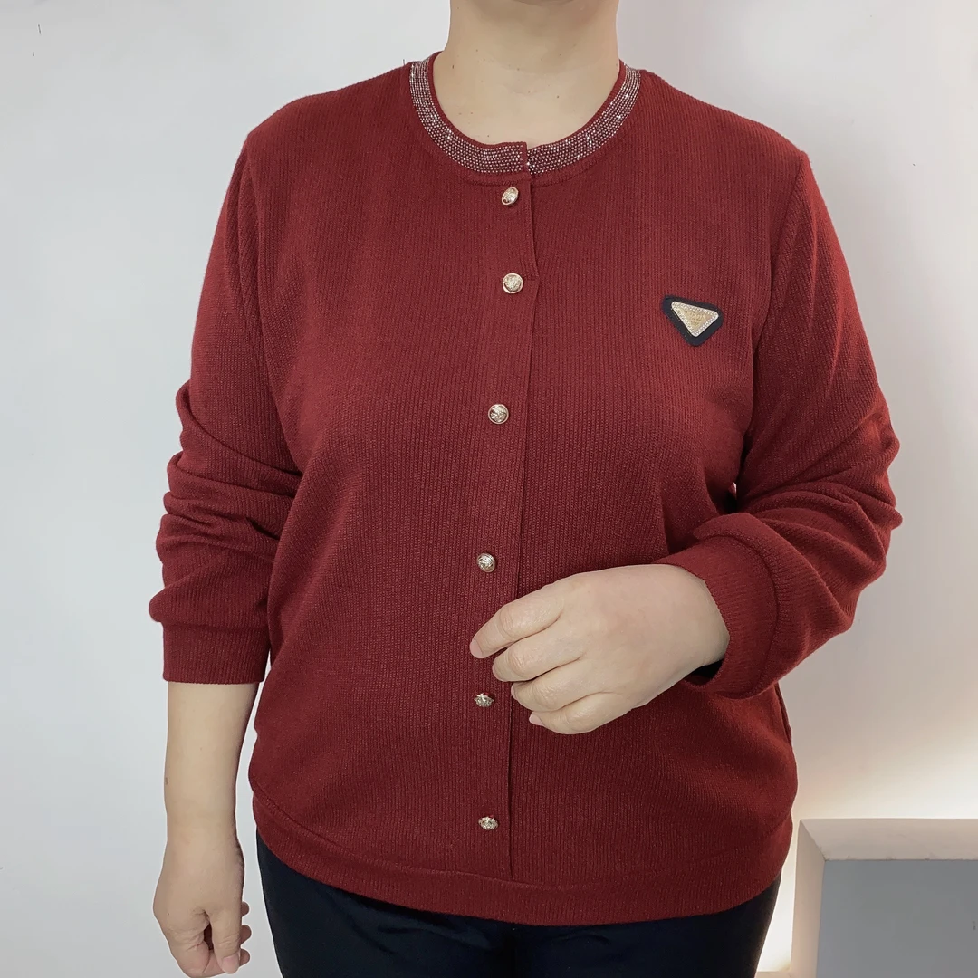 时尚常规款宽松型长袖中老年女装气质春秋圆领安可拉红妈妈装501