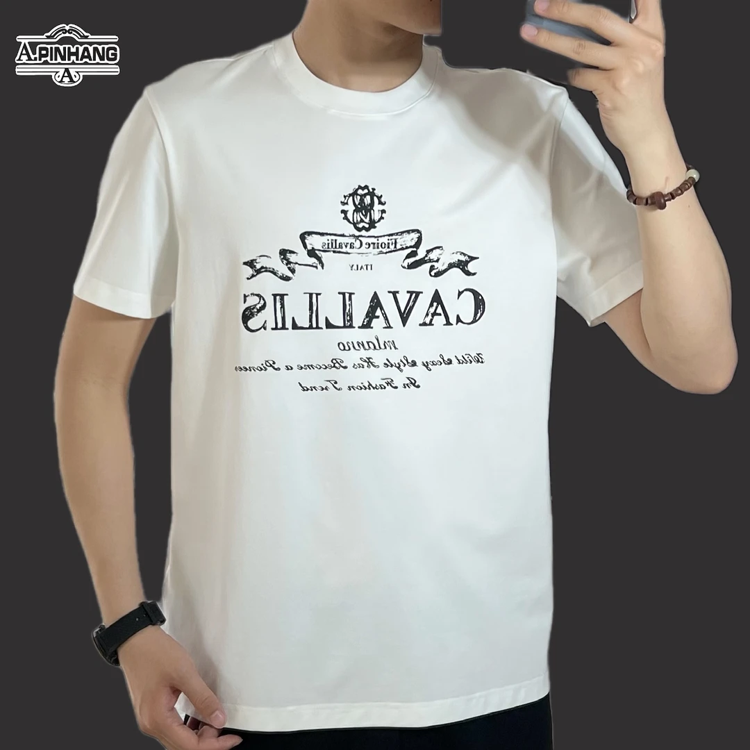 卡沃利夏季短袖匹马棉字母印花T恤透气上衣男士舒适春夏-88297