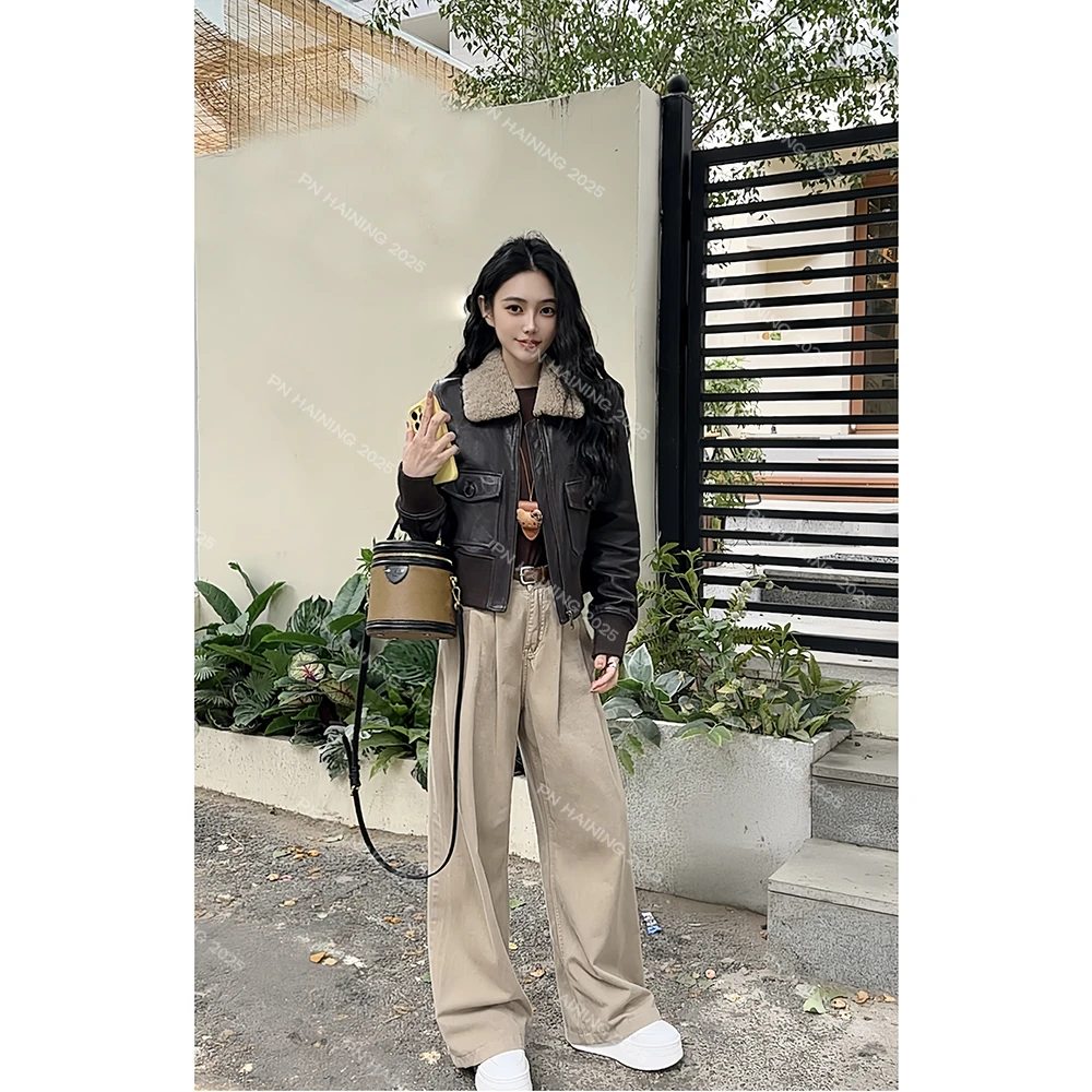 [小宠]“明信片记忆” 羊毛领真皮皮衣绵羊皮新款外套棉服 23283-04