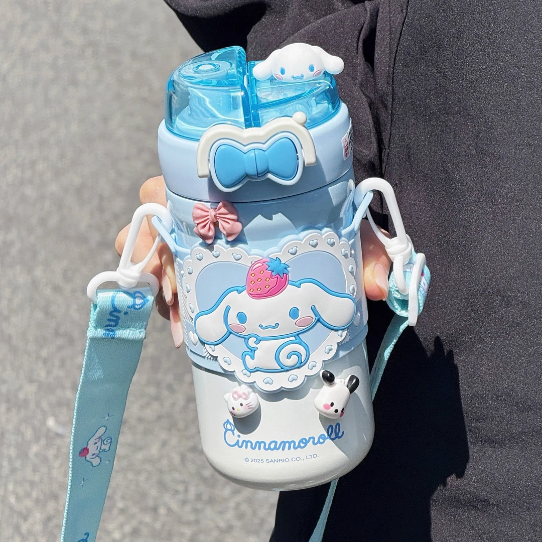 奇怡库洛米儿童大容量保温杯女学生高颜值可爱便携双饮吸管水杯子