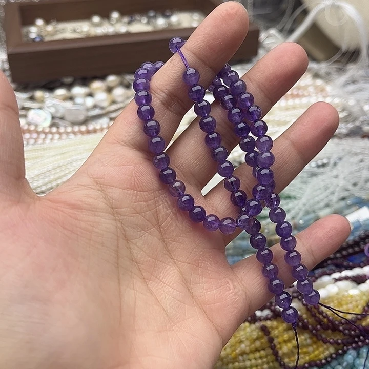 玛瑙/玉髓未镶嵌珠宝半成品一条6mm左右紫晶