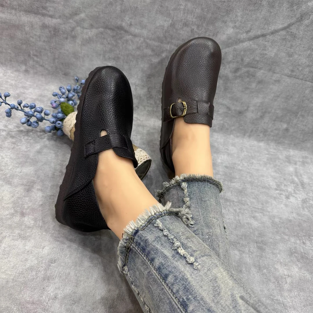 8613-66新款真皮勃肯鞋浅口纯色懒人鞋复古单鞋