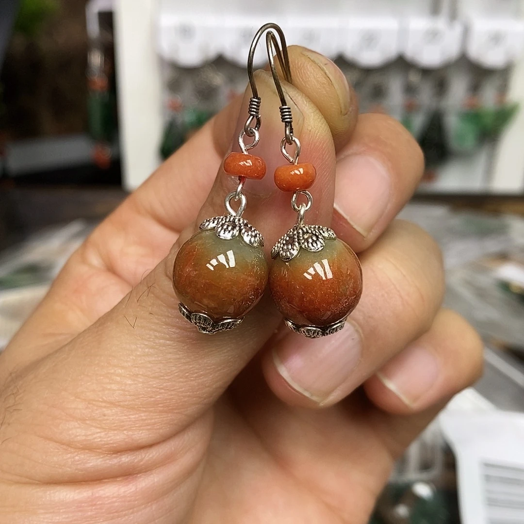 银S925镶嵌翡翠耳饰漂亮美眉