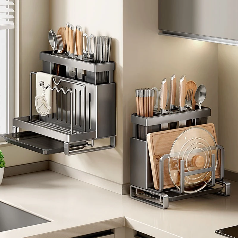 多功能置物架厨房台面菜刀架壁挂式砧板筷子刀具一体支架收纳架NJ