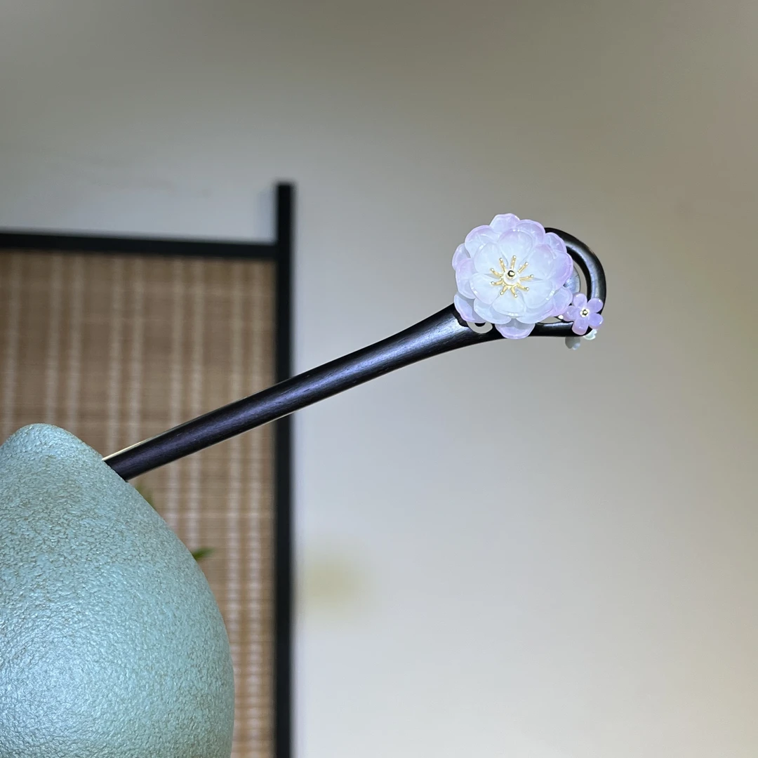 黑檀木发簪18cm【云婉】温婉大花朵清新简约日常百搭盘发簪