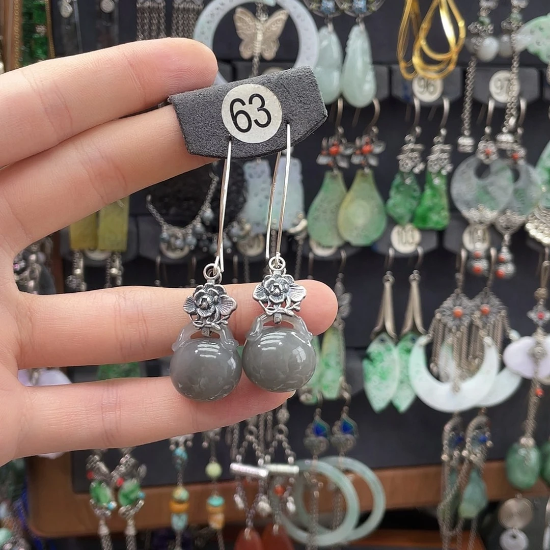 阿***猫翡翠银S925镶嵌耳饰192hgggf