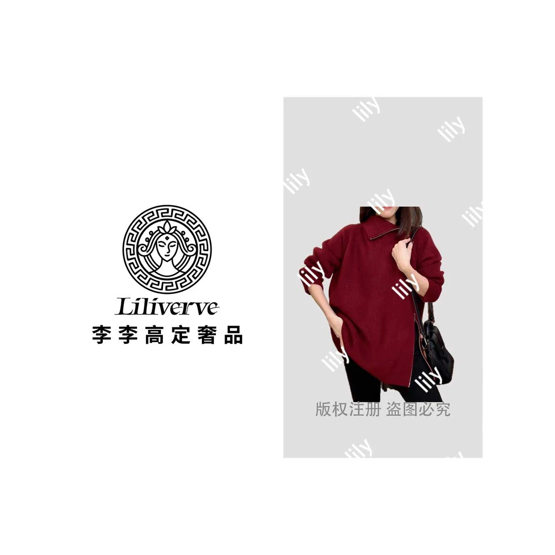 慵懒风不对称拉链高领毛衣女套头中长款百搭宽松设计感小众针织衫