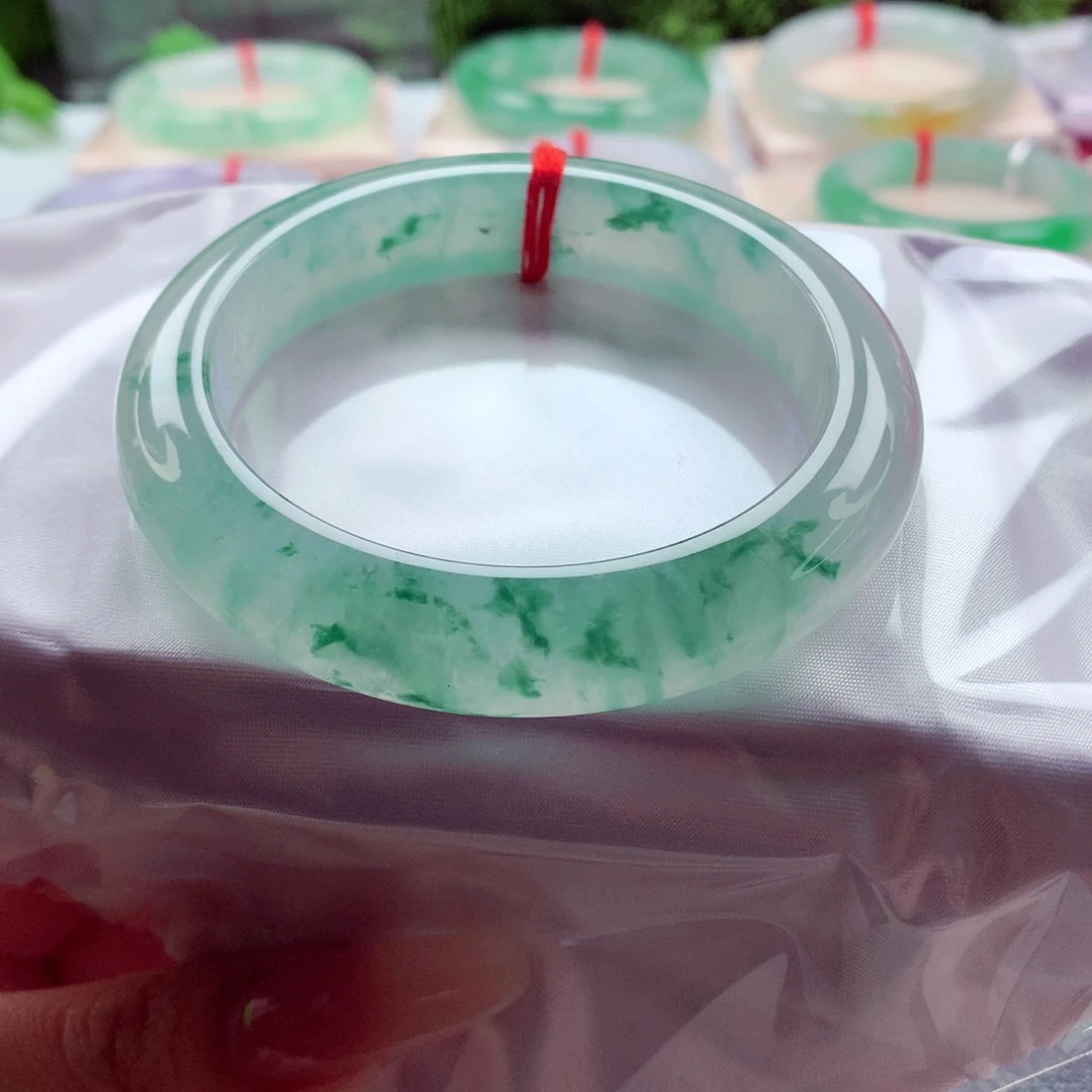 翡翠未镶嵌手镯57.2炸光意境蓝花同价高品质 敏