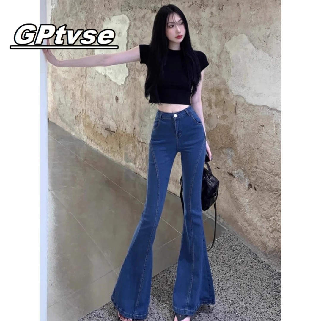 GPTVSE复古微喇牛仔裤女夏季薄款2025新款高腰修身小个阔腿喇叭裤