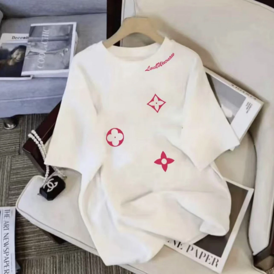 2025夏季短袖休闲透气上衣男女同款圆领印花T恤 梅花