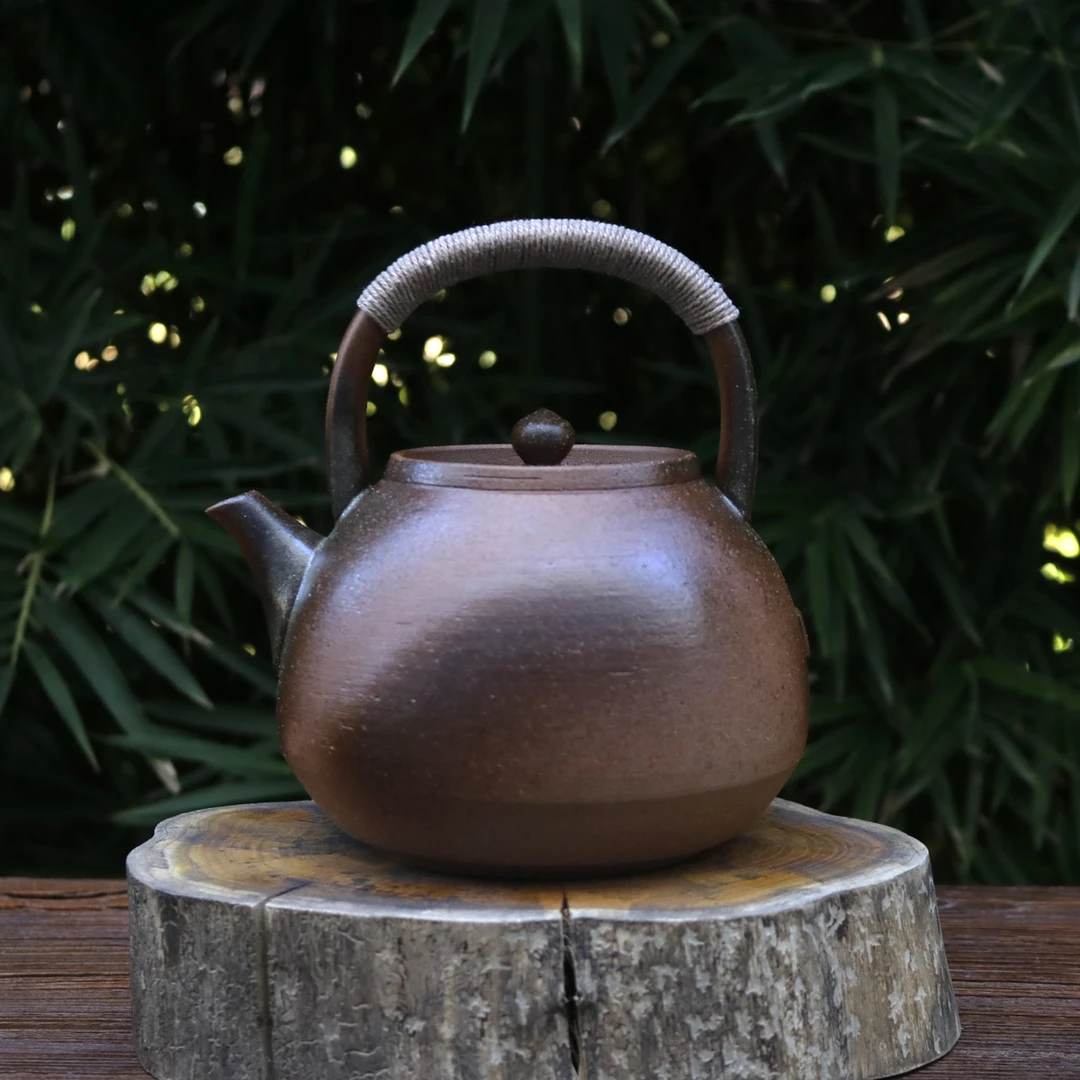 粗陶老岩泥提梁煮水壶半柴烧手拉煮茶烧水壶家用防烫可配炭电陶炉