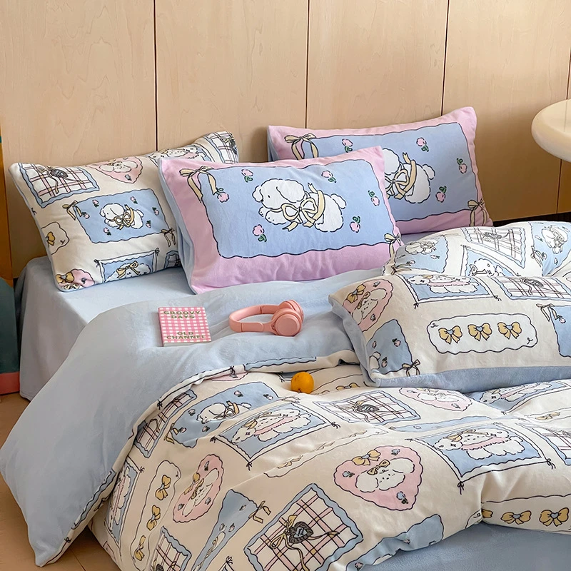 MX 8647 新款牛奶绒印花混搭系列四件套 花花酱