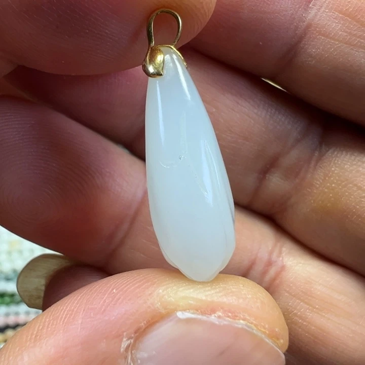 和田玉18K金镶嵌吊坠(不含链)
