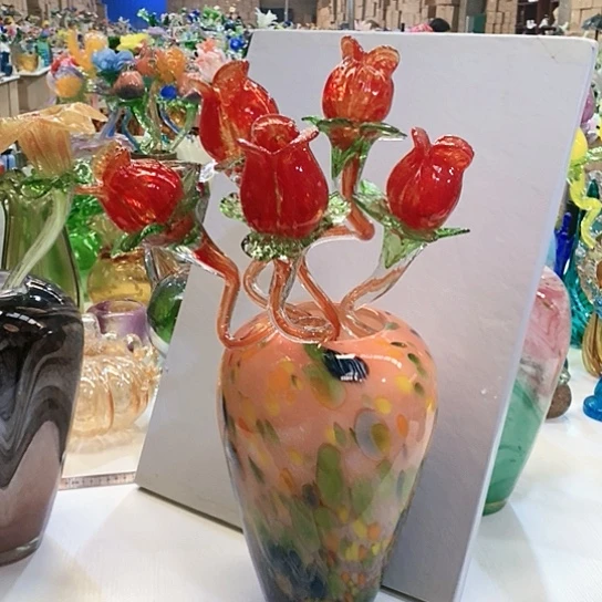 琉璃花瓶高30厘米口径9厘米清加花