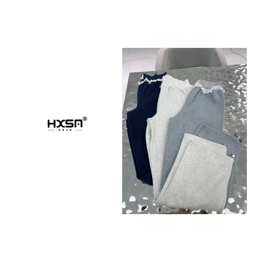 HXSM「纯色蕾丝边卫裤」春甜美休闲裤6162
