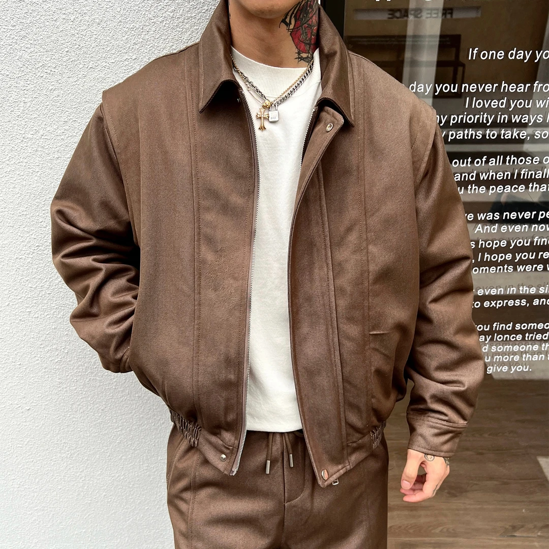 OXFREAK「蜡面立体拼接」秋冬季翻领短款夹克棉服男宽松休闲外套