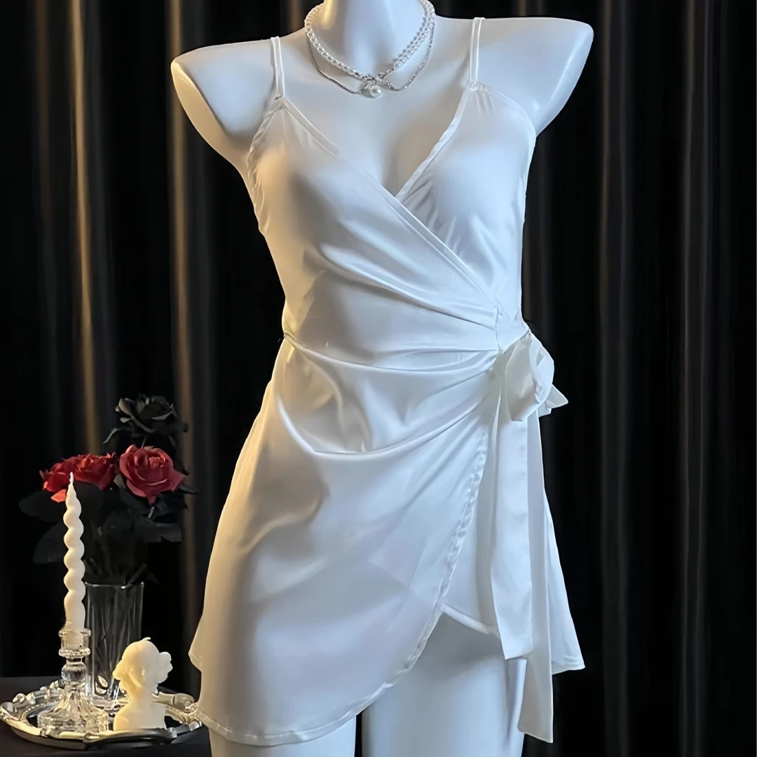 「礼欲」解衣欲睡·性感裸感冰丝夏季露背系带幂式穿搭一片式睡裙女