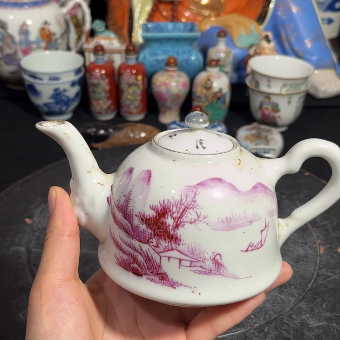 摆件胭脂粉茶壶一把全品