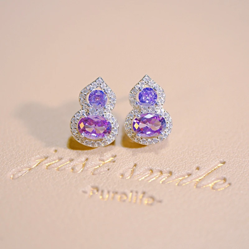 铜合金耳饰 紫兰葫芦耳钉轻奢小巧超闪锆石耳环精致时尚耳饰F1612