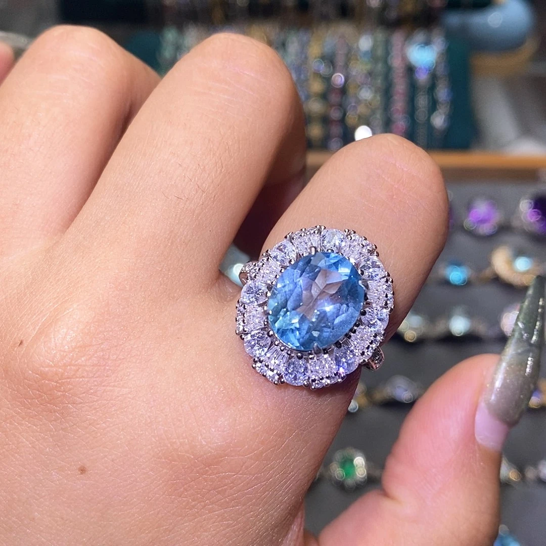 托帕石戒指银S925镶嵌