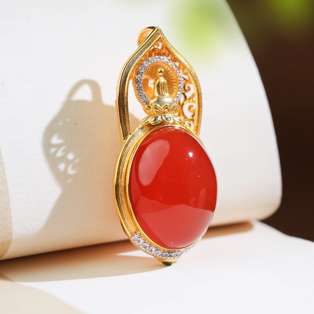 18K金无相红油漆冰红藏品级吊坠