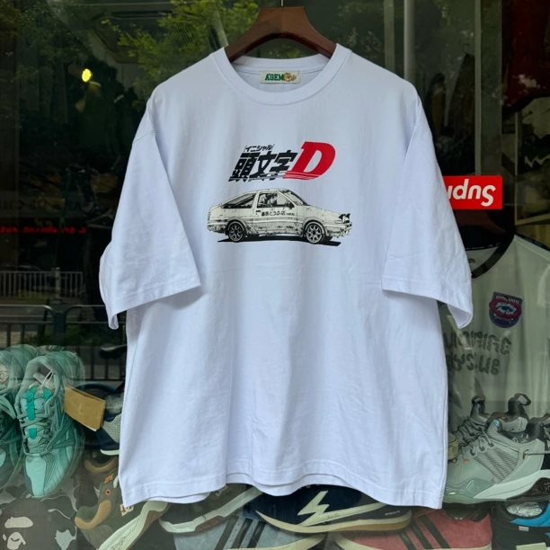 头文字D日系复古卡通AE86汽车印花宽松短袖