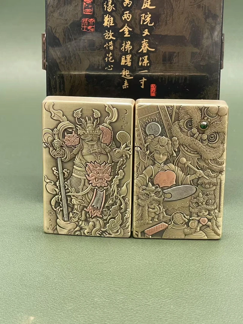 手工紫铜白铜镶嵌超薄浮雕观音双面个性立体打火机二代升级小钢炮