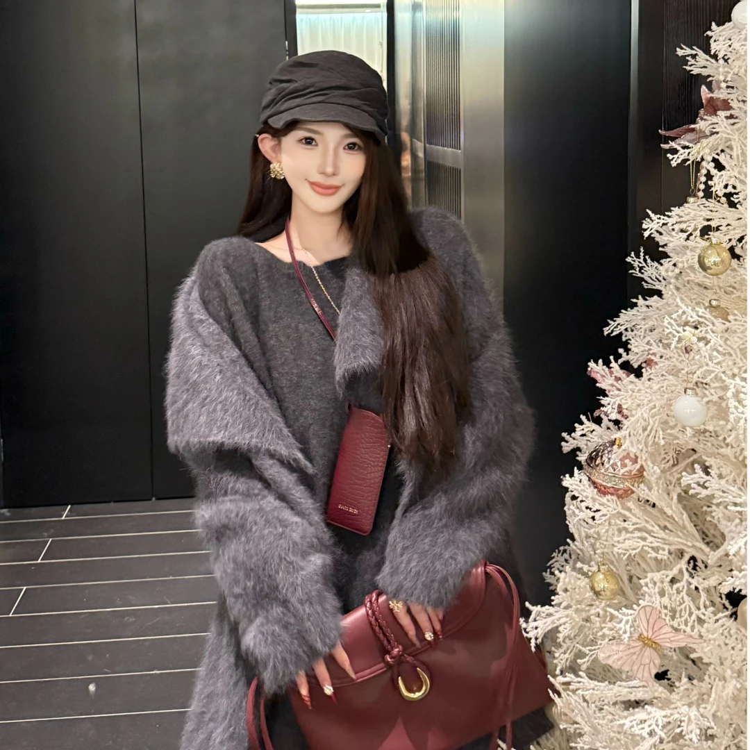 GUIDI GUDI【雾灰梦境】秋冬简约休闲宽松兔毛外套/黄加蓝