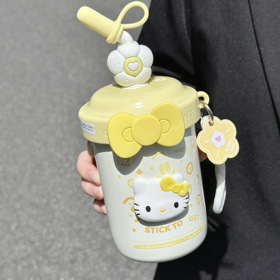 kitty吸管杯手工搅拌杯INS风少女心可爱不锈钢咖啡杯保冷杯保温杯