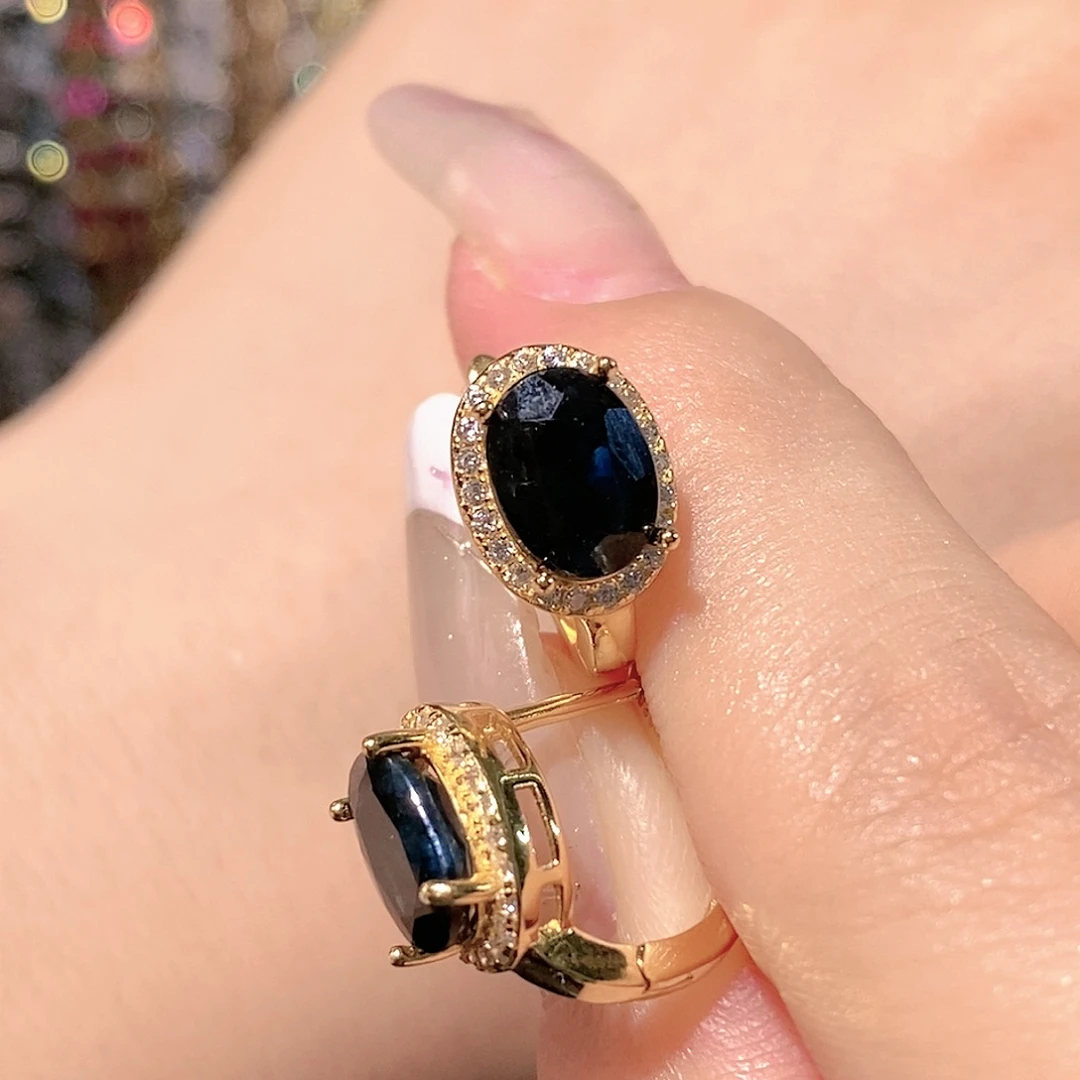 蓝宝石耳饰银S925镶嵌天然无烧