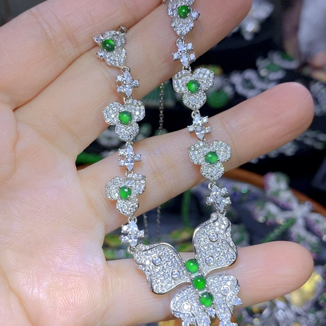 翡翠颈饰银S925镶嵌天然翡翠