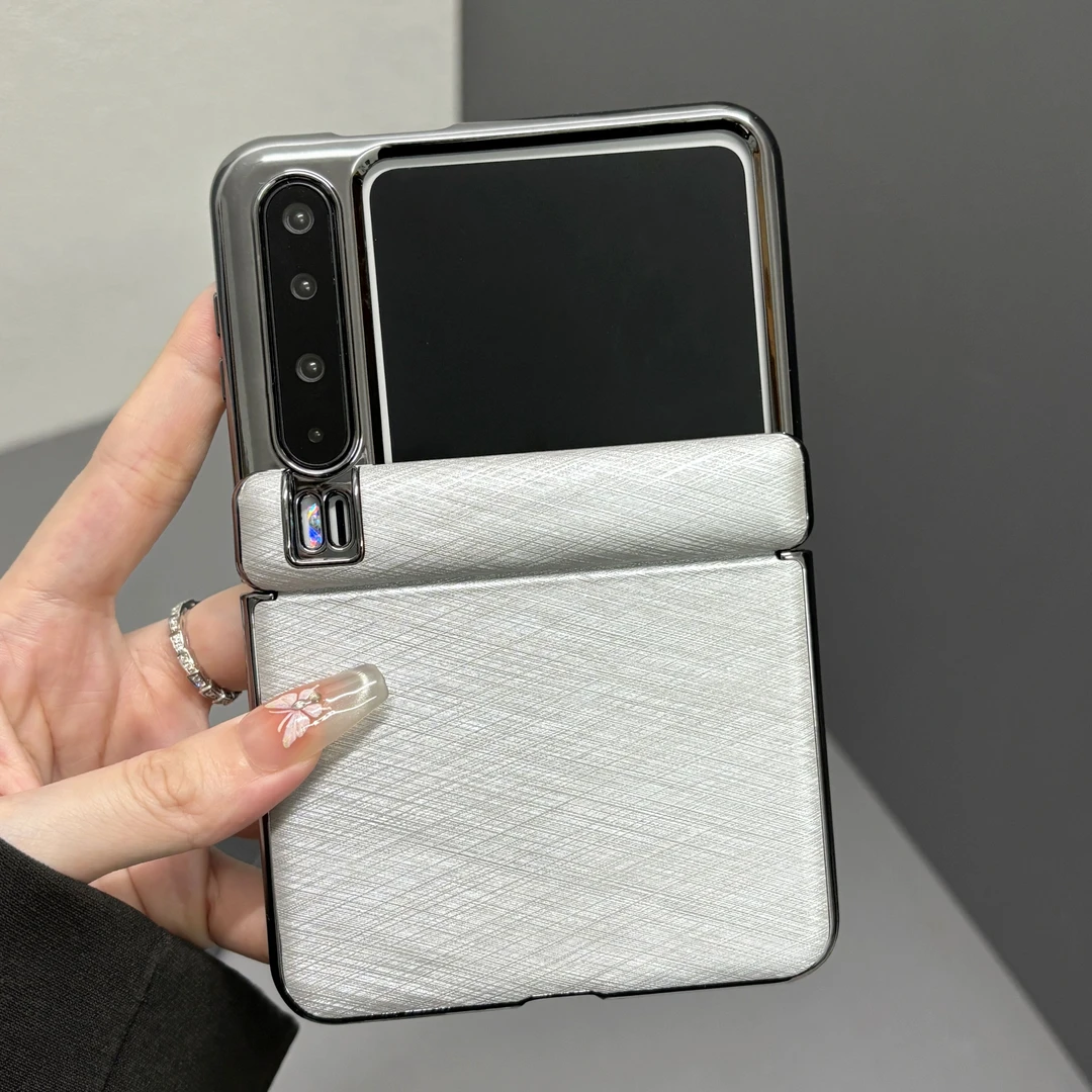 适用华为PuraX手机壳斜条纹阔折叠屏中轴新防包男女素皮金丝银锦