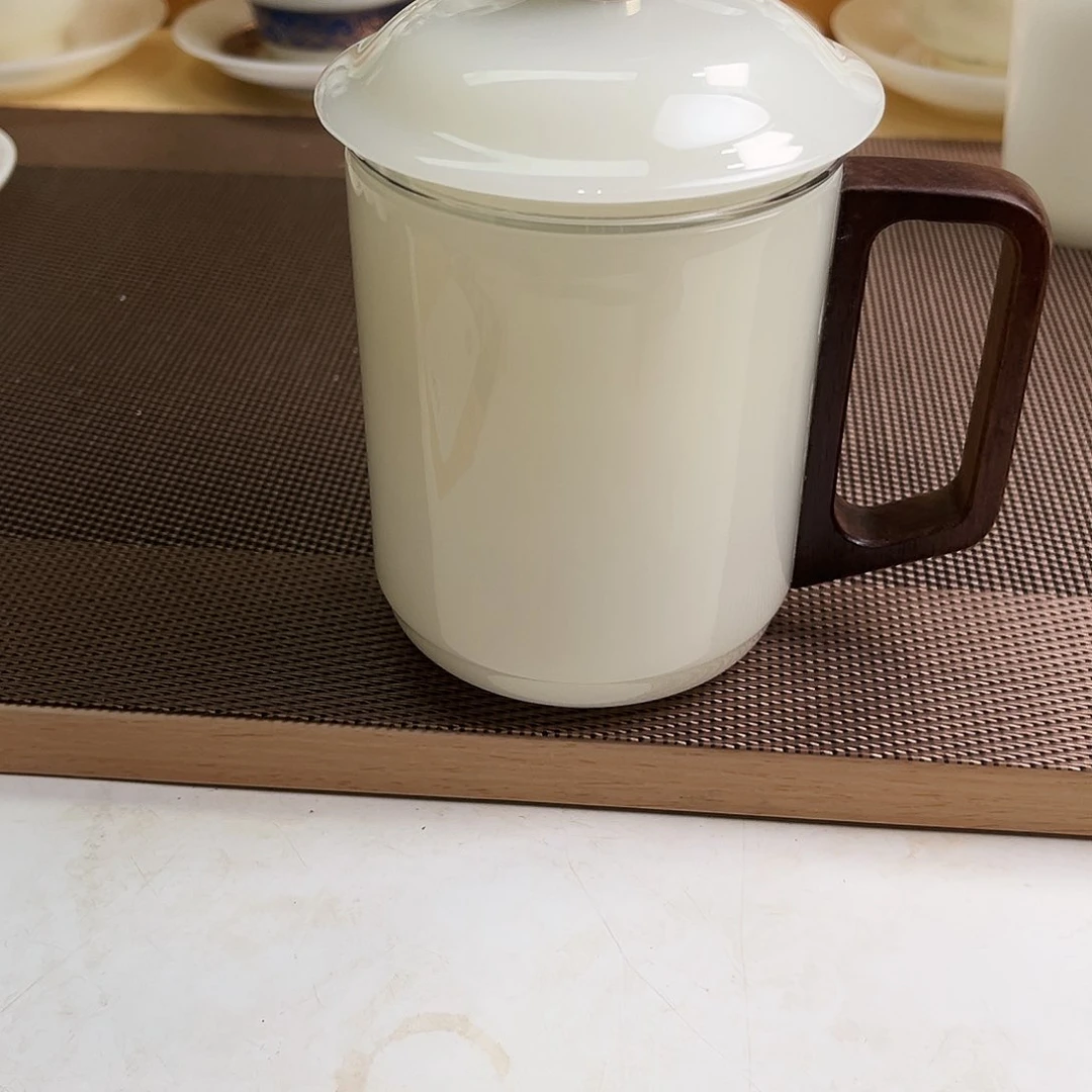 瓷片高档皙白玉瓷办公杯400cc