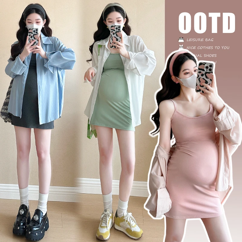 孕妇装春夏款2025新款时尚修身显瘦连衣裙两件套夏季孕期慵懒穿搭