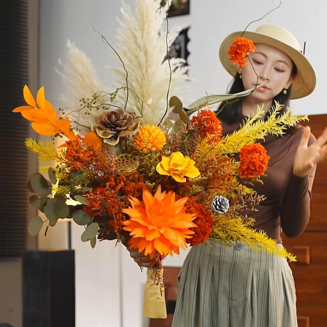 半落地【浮光跃金】永生花束高级感轻奢家居植物装饰客厅花卉绿植