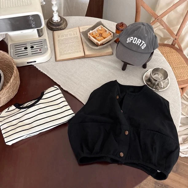 Q813-儿童简约百搭宽松棉布马甲