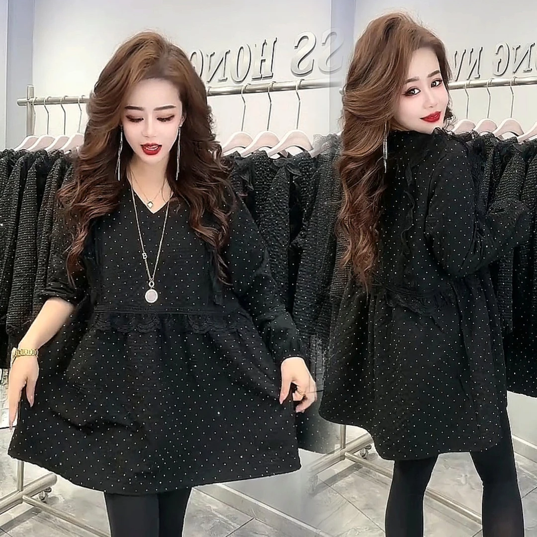 欧货气质满天星钻连衣裙女2025春季减龄显瘦中长款法式复古连衣裙